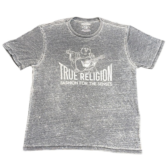 Y2K TRUE RELIGION men's thin grey white logo graphic tee, 3XL. - Picture 1 of 3